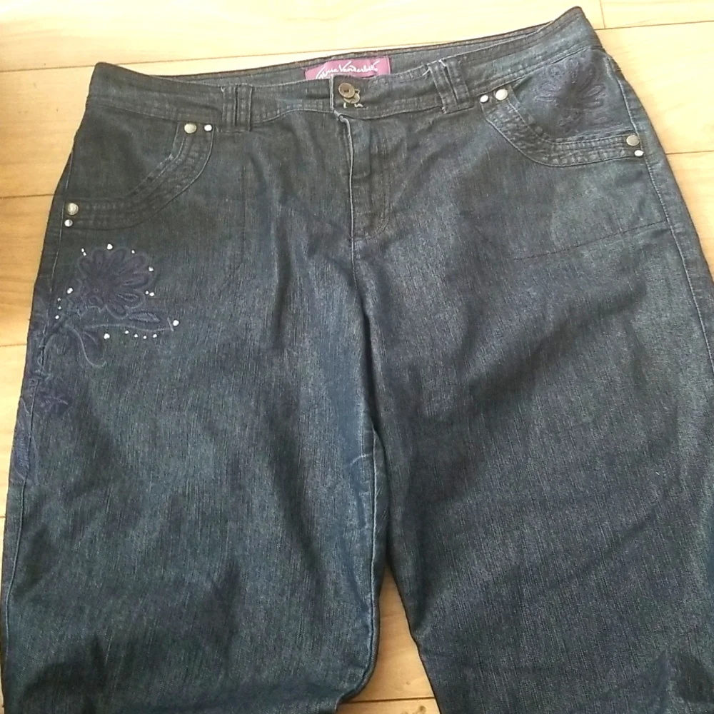 Gloria Vanderbilt Capri Cropped Jeans 16 Ankle Ties Embellished
